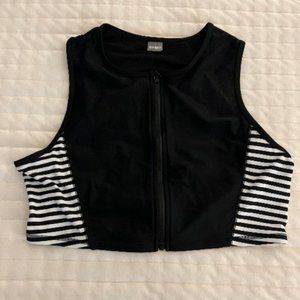 NWT Zippered Women's Swim Top - high neck with black/white stripes (sz L)